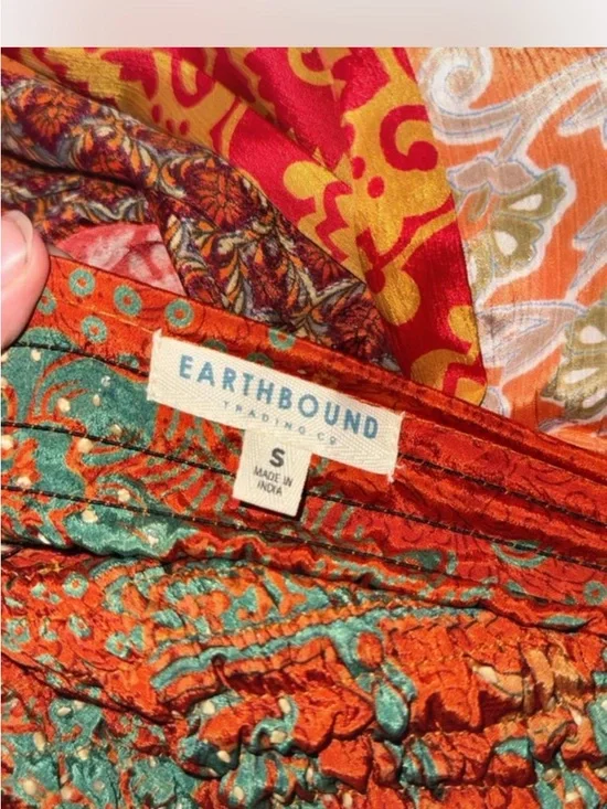 EARTHBOUND Multicolor Patchwork Strapless Maxi in Orange, Red & Teal - Picture 3 of 3